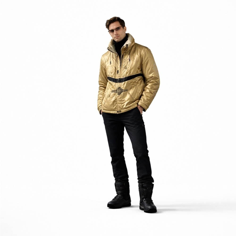 Men's gold ski snowboarding jacket embroidered sport